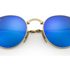 Ray-Ban Gold Frame/Blue Lenses Round Metal Folding Sunglasses (RB3532 001/68 47mm) - Ships Same/Next Day!