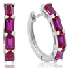 4 1/2ct Emerald Cut Ruby Hoop Earrings In Sterling Silver - Ships Same/Next Day!