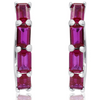 4 1/2ct Emerald Cut Ruby Hoop Earrings In Sterling Silver - Ships Same/Next Day!