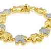 Diamond Accent Elephant Bracelet In Yellow Gold Overlay, 7 Inches - Ships Same/Next Day!