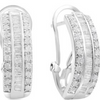 1 Carat Baguette and Round Diamond Hoop Earrings In Sterling Silver - Ships Same/Next Day!