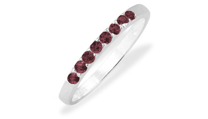 Sterling Silver White Rhodium Plated Garnet Band (Size 7)