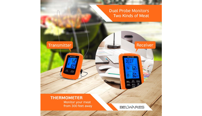 Meat Thermometer with LCD Screen for Grill with Dual Probes By Belwares 