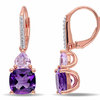 Amethyst and Tanzanite Duo Stone Dangling Leverback Earrings