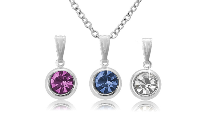 5mm Pink, Blue, and White Crystal Pendant with 18" chain + FREE RETURNS!