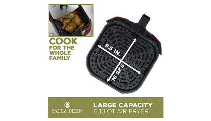 Paula Deen, 1700W 6.13 qt, Ceramic Nonstick, Single Basket Air, Fryer w/  Crisper