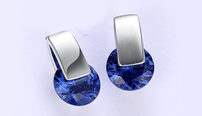 14K White Gold Plating Sleek Blue Swarovski Elements Earrings