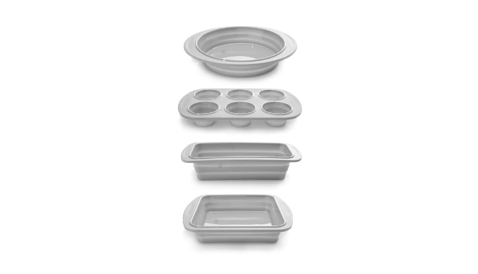 Cook's Companion 4-Piece Collapsible Silicone Bakeware Set, Gray