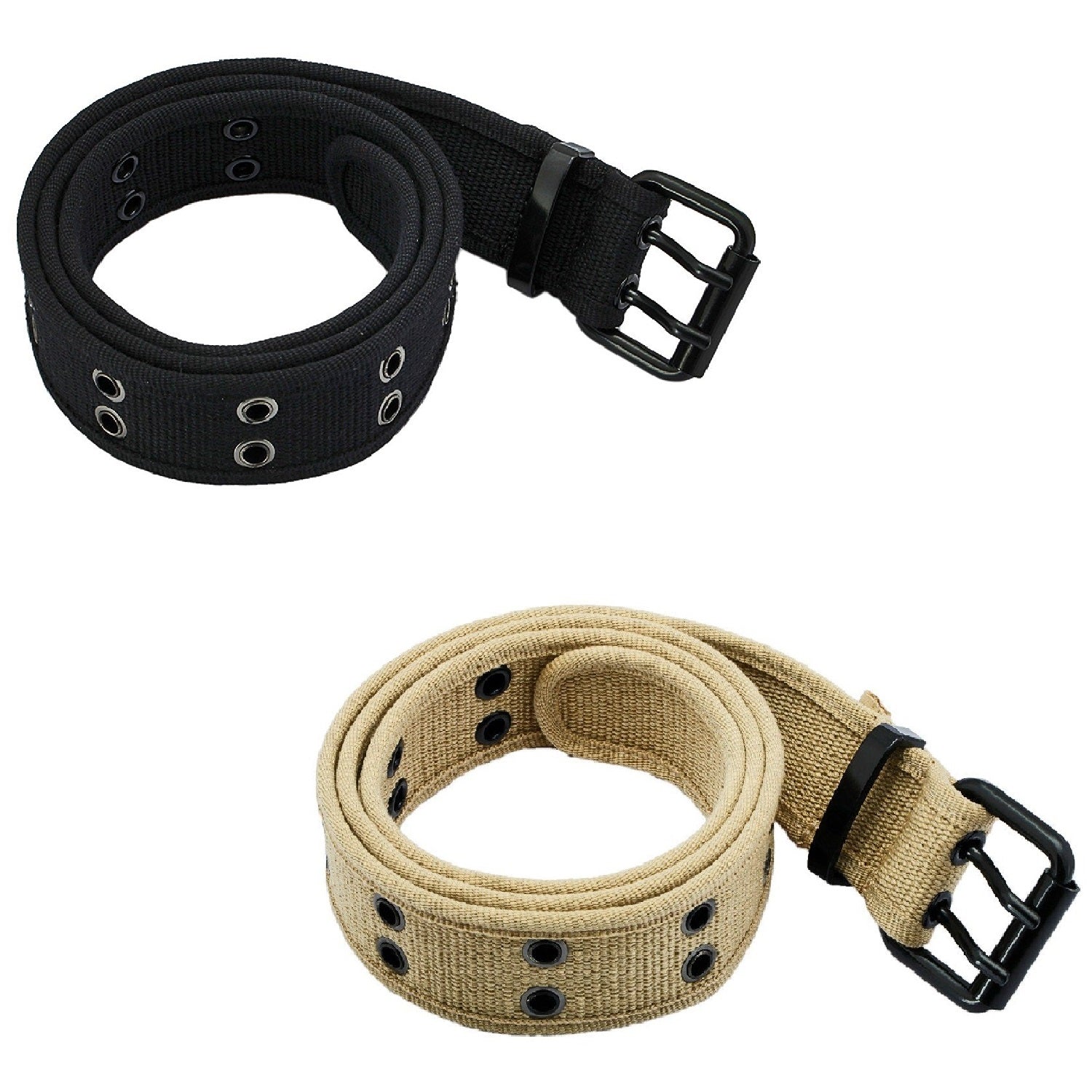 Pack of 2: Double Hole Grommets Canvas Web Belt with Forged Buckle - Ships Same/Next Day!