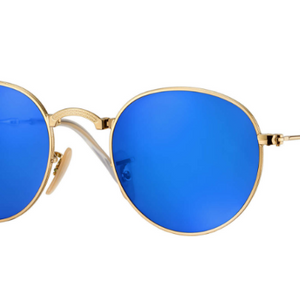 Ray-Ban Gold Frame/Blue Lenses Round Metal Folding Sunglasses (RB3532 001/68 47mm) - Ships Same/Next Day!