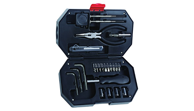 26 Pc. Home Owner's Portable Tool Set - Auto, Home, Emergency Kit + Flashlight