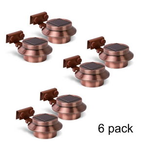 6 PACK: Ecothink 3-LED Round Copper Solar Gutter Lights - Ships Same/Next Day!