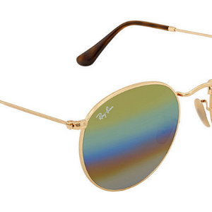 Ray-Ban Gold / Gold Rainbow Flash Mirrored Round Sunglasses (RB3447 001/C4) - Ships Same/Next Day!