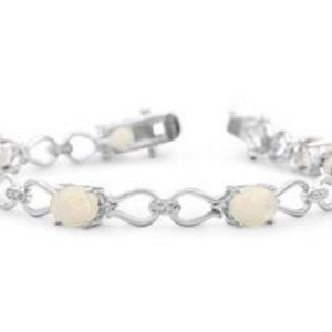 5 1/2 Carat Opal and Diamond Bracelet In Platinum Overlay 7 Inches - Ships Same/Next Day!