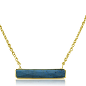 10 Carat Turquoise Bar Necklace In Yellow Gold Overlay. 17 Inches - Ships Same/Next Day!