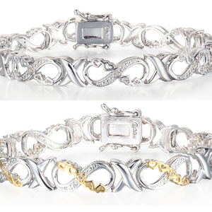 1/10 Carat Diamond XO Infinity Bracelet - Choice of  Platinum or Yellow Gold Overlay - Ships Same/Next Day!