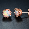 Fire Opal Crown Stud Earrings in 18K Rose Gold Plating - Ships Same/Next Day!