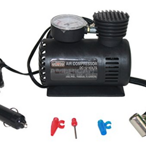 American Builder 12V Mini Air Compressor: Car/Bike Tire Inflator, Nozzles Included - Ships Same/Next Day!