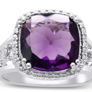 5ct Cushion Cut Halo Style Amethyst Ring Crafted In Solid Sterling Silver - Ships Same/Next Day!