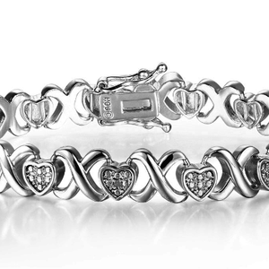 Diamond XO Heart Bracelet In Platinum Overlay - Ships Same/Next Day!