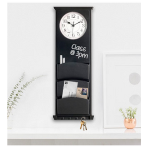 Multi Function Wall Clock w/ Chalkboard, Mail Slots and Key Hooks - Ships Same/Next Day!