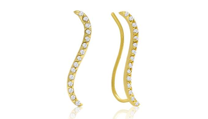 1/3 Carat Diamond Swirl Ear Climbers In Yellow Gold Over Sterling Silver - Ships Same/Next Day!