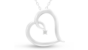 Simple Reclining Diamond Heart Necklace, 18 Inches - Ships Same/Next Day!