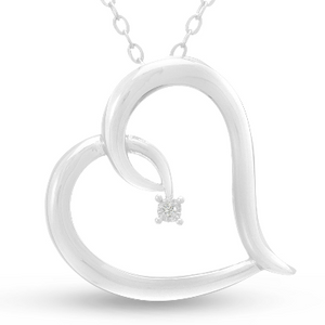 Simple Reclining Diamond Heart Necklace, 18 Inches - Ships Same/Next Day!