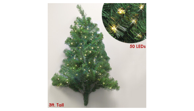Pre-Lit 3 Foot Cordless Christmas Wall Tree - Ships Next Day!