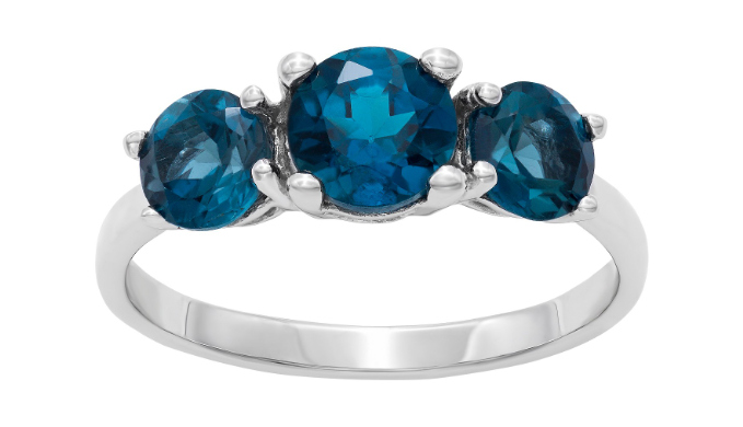 3 Stone London Blue Topaz Rhodium Plated Ring (Size 5)