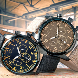 Elevon Curtiss Leather-Band Chronograph Watch w/ Date - Ships Next Day!