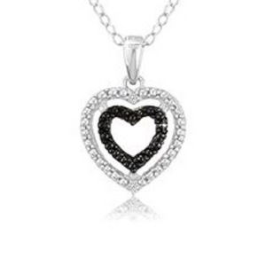 Sterling Silver Black Diamond Accent Double Heart Pendant w/18 Chain