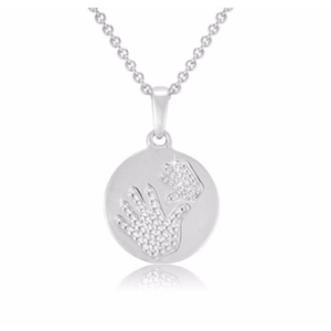 Sterling Silver Diamond Accent Double Hand Round Pendant with 18″ Chain