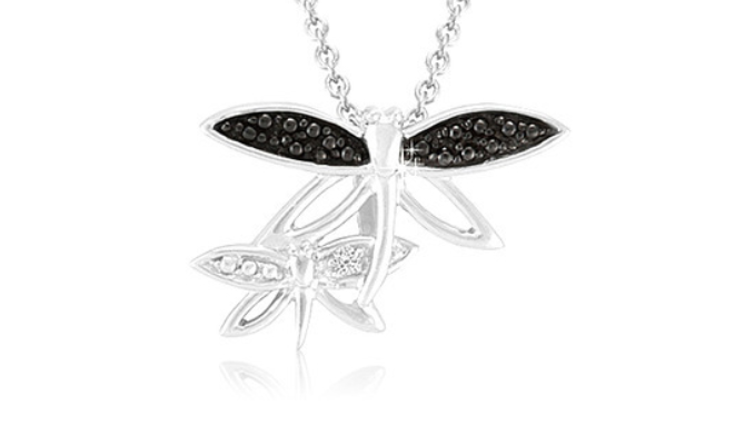Sterling Silver Black Diamond Accent Double Fire Fly Pendant with 18″ Chain - Guaranteed by Mother's Day* + FREE RETURNS!