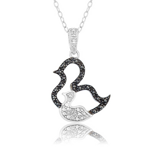 Sterling Silver Black Diamond Accent Double Duck Pendant with 18″ Chain - Guaranteed by Mother's Day* + FREE RETURNS!