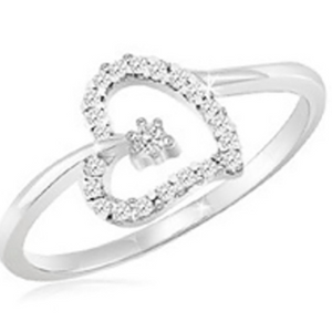 Sterling Silver White Diamond Accent Heart Ring – Size 8/9