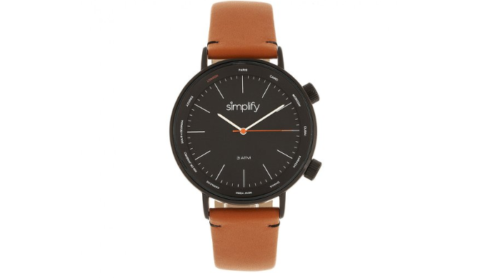 Simplify The 3300 Leather-Band Watch - Orange/Black - Ships Next Business Day!