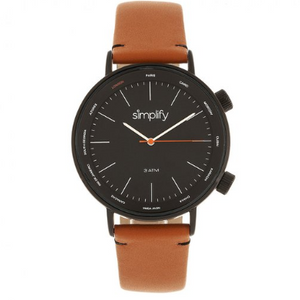 Simplify The 3300 Leather-Band Watch - Orange/Black - Ships Next Business Day!