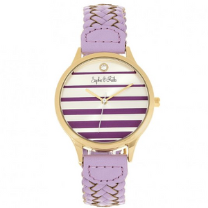 Sophie & Freda Tucson Leather-Band Watch w/Swarovski Crystals - Gold/Lavender - Ships Next Business Day!
