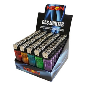 Box of 50: Neon Premium Disposable Butane Full Size Cigarette Lighters - ships Next Day!