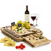 Bamboo Cheese Board & Cutlery Set w/ Slide Out Drawer & 4 Stainless Knife - Ships Next Day!