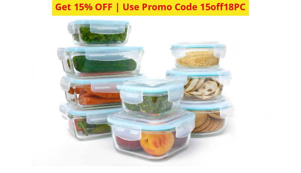 Glass Food Containers 18 Piece Set With Lids - Ships Next Day! Home