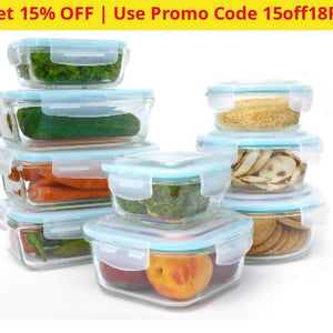 Glass Food Containers 18 Piece Set With Lids - Ships Next Day! Home