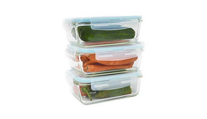 6 Piece Glass Food Container Set w/ Snap on Airtight Lids (28 Oz each) - Ships Next Day!