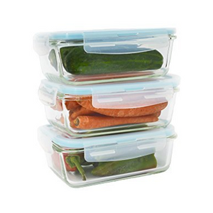 6 Piece Glass Food Container Set w/ Snap on Airtight Lids (28 Oz each) - Ships Next Day!