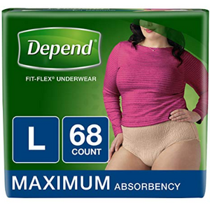 68 Count: Depend FIT-FLEX Incontinence Underwear for Women, Maximum Absorbency, (Bulk Packaging)