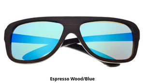 Earth Wood Polarized Aviator Sunglasses - Ships Next Day! Espresso Wood/blue