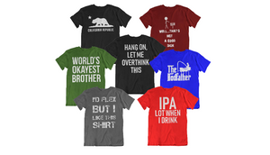 3, 6, or 12 Packs: Assorted Witty Printed T-Shirts - Ships Next Day!