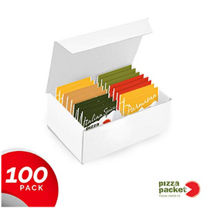 100 Pack: Pizza Packet - Portioned Pizza Seasoning Packets - Parmesan Cheese, Italian Spice, Garlic Powder, Crushed Red Pepper and Oregano Spices (20 of Each Flavor)