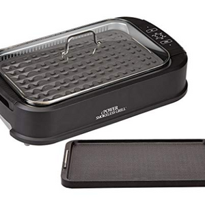PRICE DROP: Power Smokeless Grill with Tempered Glass Lid with Interchangeable Griddle Plate and Turbo Speed Smoke Extractor Technology (New Open Box)